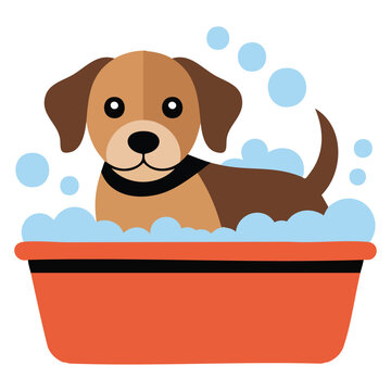 Dog bathing in tub animal cartoon isolated vector illustration on white background