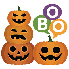 Cute Halloween pumpkins with speech bubbles vector illustration isolated