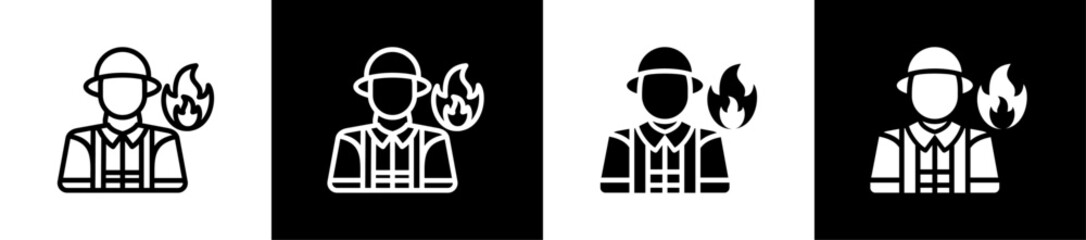 Firefighter Line And Glyph Style Icon In White And Black Background