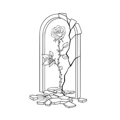 Beauty and the beast enchanted rose drawing vector illustration outline coloring page design isolated object art