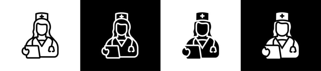 Nurse Line And Glyph Style Icon In White And Black Background