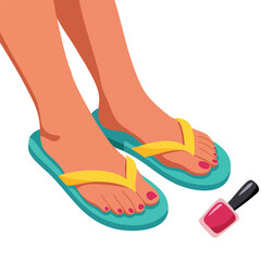 Close up feet with red nail polish vector illustration isolated