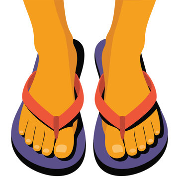 Female feet with pedicure in flip flops summer vector illustration