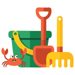 Kids toy bucket with long shadow style isolated vector illustration on white background