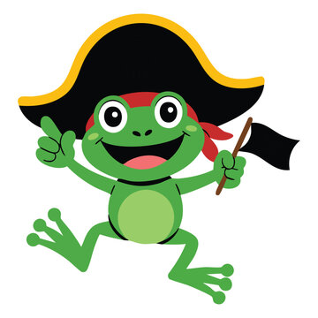 Charming frog character dressed in pirate hat costume cartoon illustration