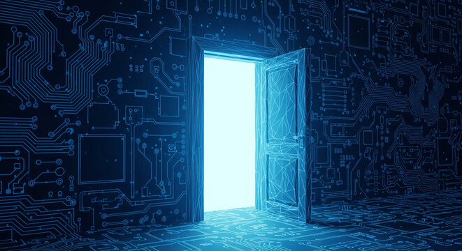 Step into tomorrow with this open doorway to digital innovation and advanced technology solutions for your business ventures and future projects
