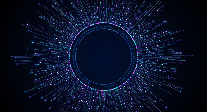 Modern technology background with vibrant neon circuit design and glowing data streams for digital innovation and futuristic concepts