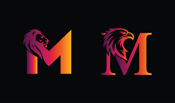 "Two stylized letters m with a lion and eagle motif in gradient colors"