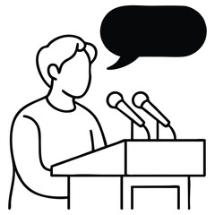 Public speaker presenting on podium tribune isolated vector illustration on white background