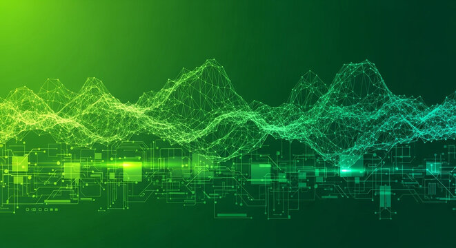 Stunning green technology network with digital connection points, ideal for modern business presentations or a dynamic technology website background