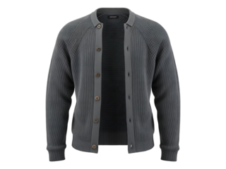 Dark Ribbed Button Cardigan Modern Textured Knit Sweater Design