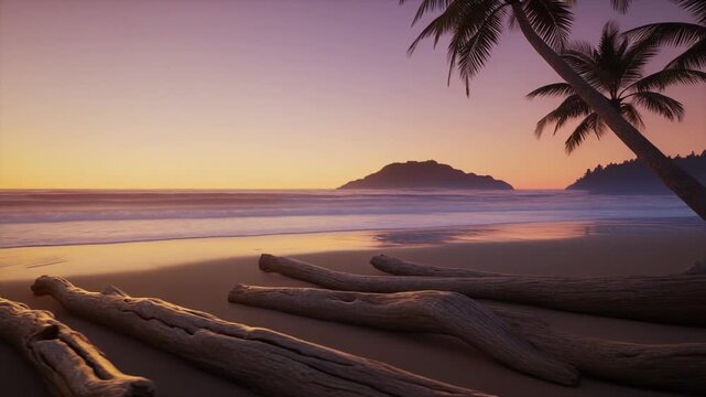 Golden Hour Driftwood Beach &ndash; 2.5D Layered Scene