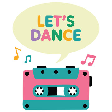 Vintage retro radio with lets dance text isolated vector illustration on white background
