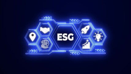 E S G business strategy concept with glowing neon icons for sustainability innovation growth - Powered by Adobe