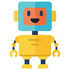 Childish droid retro robot character design isolated vector illustration on white background