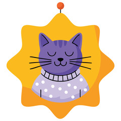 Feline portrait in star shaped hanging frame isolated vector illustration on white background