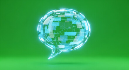 Modern tech speech bubble shimmering on green, perfect for innovation concepts and futuristic communication solutions in the digital age