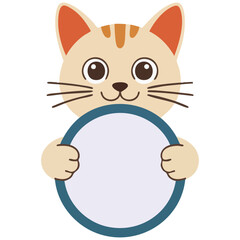 Cat holding blank message card isolated vector illustration on white background