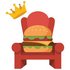 Burger food with crown emblem isolated vector illustration on white background