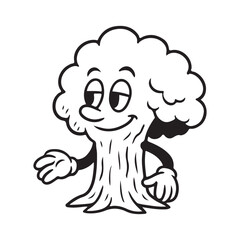Whimsical tree character with friendly smile offers a welcoming gesture for children's books, eco projects, and playful educational materials
