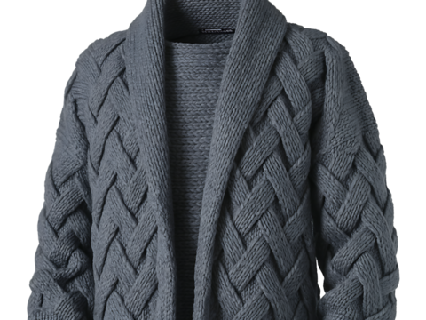 Dark Woven Texture Cardigan 3D Knitted Basket weave Sweater Design transparent background