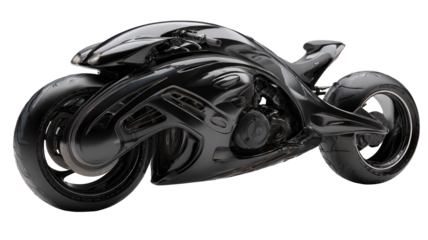 Futuristic sleek, black motorcycle with organic, alien design