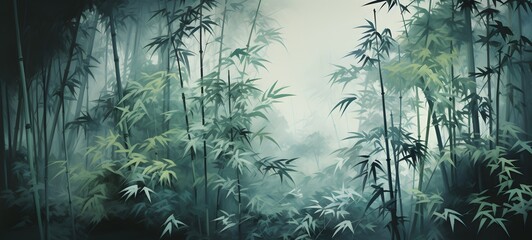 a light bamboo forest , coming out of the smoke,generative AI