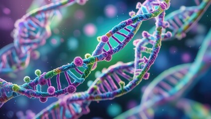 Colorful Dna Double Helices Close-up In Molecular Biology Setting