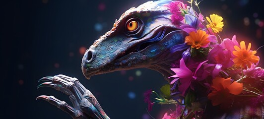 A Velociraptor , a small creature made of glass that is sitting in the palm of your hand,generative AI