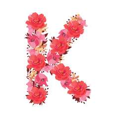 Vector floral letter, capital character K.