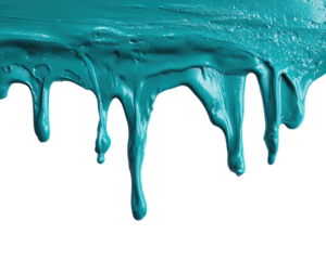 Turquoise dripping paint with gloss against a stark black background