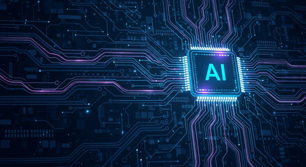 Stunning AI chip powering futuristic digital network connections with vibrant glowing circuits and data streams