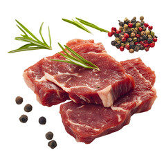 Mixed raw red meat selection beef, pork, lamb with spices and herbs transparent PNG
