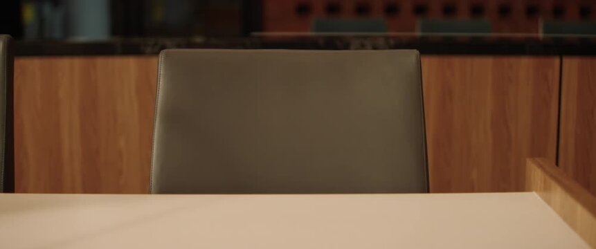 Part of a series of shots inside an empty United States public courtroom. Themes of justice, trial, crime and law. Filmed with anamorphic lenses in 2.39:1 scope ratio.