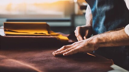 Closeup of skilled artisan working with synthetic tanning agents on leather hides showcasing ecofriendly metalfree leather production techniques in a modern workshop.