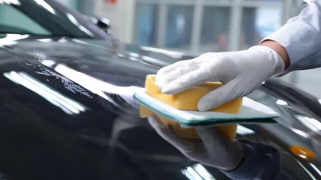 Medium shot of a hightech polycarbonate scraper coating being applied highlighting smooth surface texture and low friction properties.