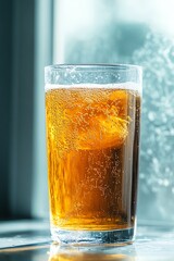 Fermented kombucha tea with floating SCOBY in clear glass on a bright background, showcasing probiotic culture in creative beverage concept Ai generative