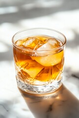 Fermented kombucha tea with floating SCOBY in clear glass on a bright background, showcasing probiotic culture in creative beverage concept Ai generative