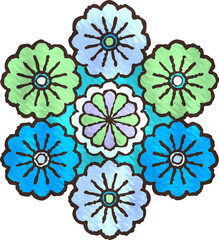 花模様のステンドグラス・ブルー