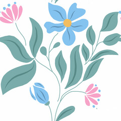 Fototapeta premium Stylized Blue and Pink Floral Arrangement