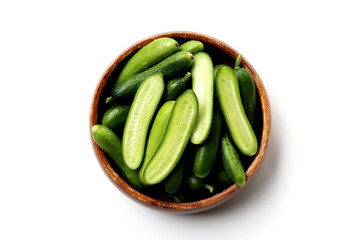 Fresh mini baby cucumbers on white background