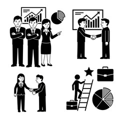 Dynamic business team collaborating on growth strategies with handshakes symbolizing partnership and career advancement through visual data analysis