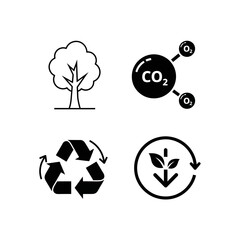 Illustrating eco-friendly concepts like tree growth, carbon dioxide, recycling, and sustainable farming for environmental awareness campaigns and green initiatives.