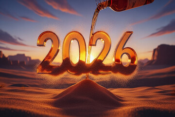 Year of two thousand and twenty six cloudscape with rain drops and lightning storm weather background image