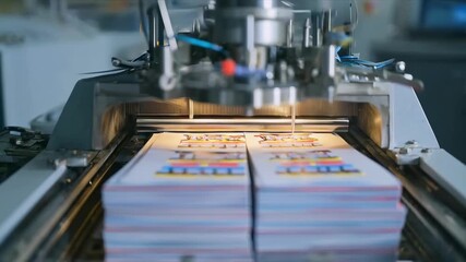 Medium shot of a modern printing press producing softcover photo books highlighting smooth finishes and customizable designs.