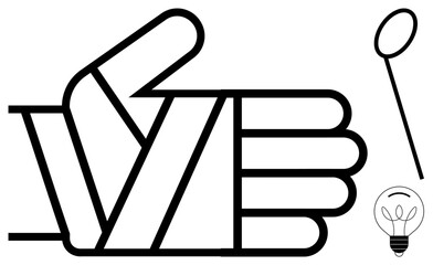 Bandaged hand giving thumbs-up beside lightbulb and spoon emphasizes optimism, recovery, and creativity. Ideal for health, resilience, support, positivity, innovation, determination simple flat