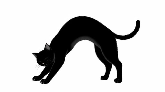 Animated Black Cat Stretching and Arching Back Sequence.