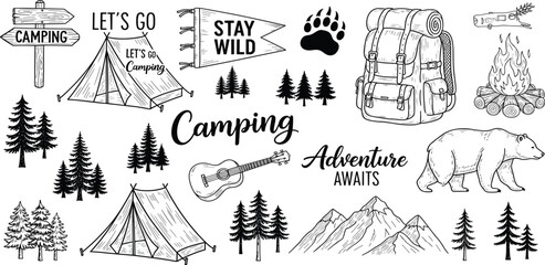 Fototapeta premium Camping Adventure Hand-Drawn Outdoor Exploration Elements