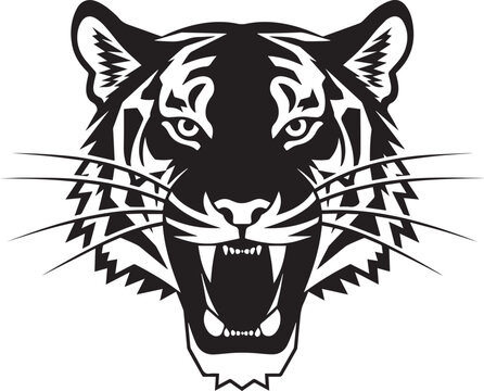 Striking Tiger Portrait: An intense monochrome portrait of a tiger's face. The tiger's open mouth and ferocious gaze create a captivating and powerful image.