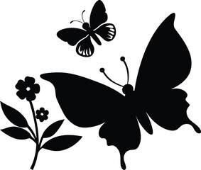 Butterfly and Flowers Silhouette Vector – Nature Insect Floral Clipart